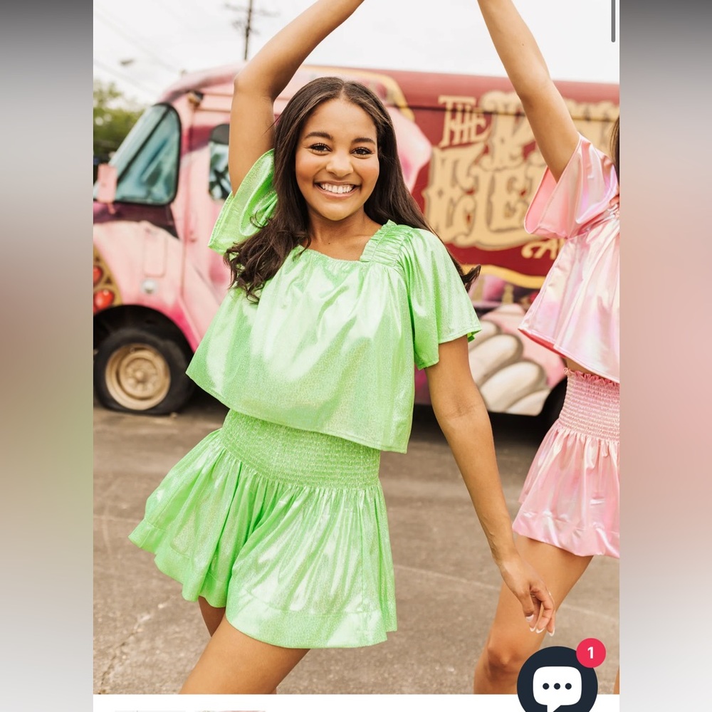 COPY - NWOT! QUEEN OF SPARKLES two piece set - NEON GREEN holo stripe